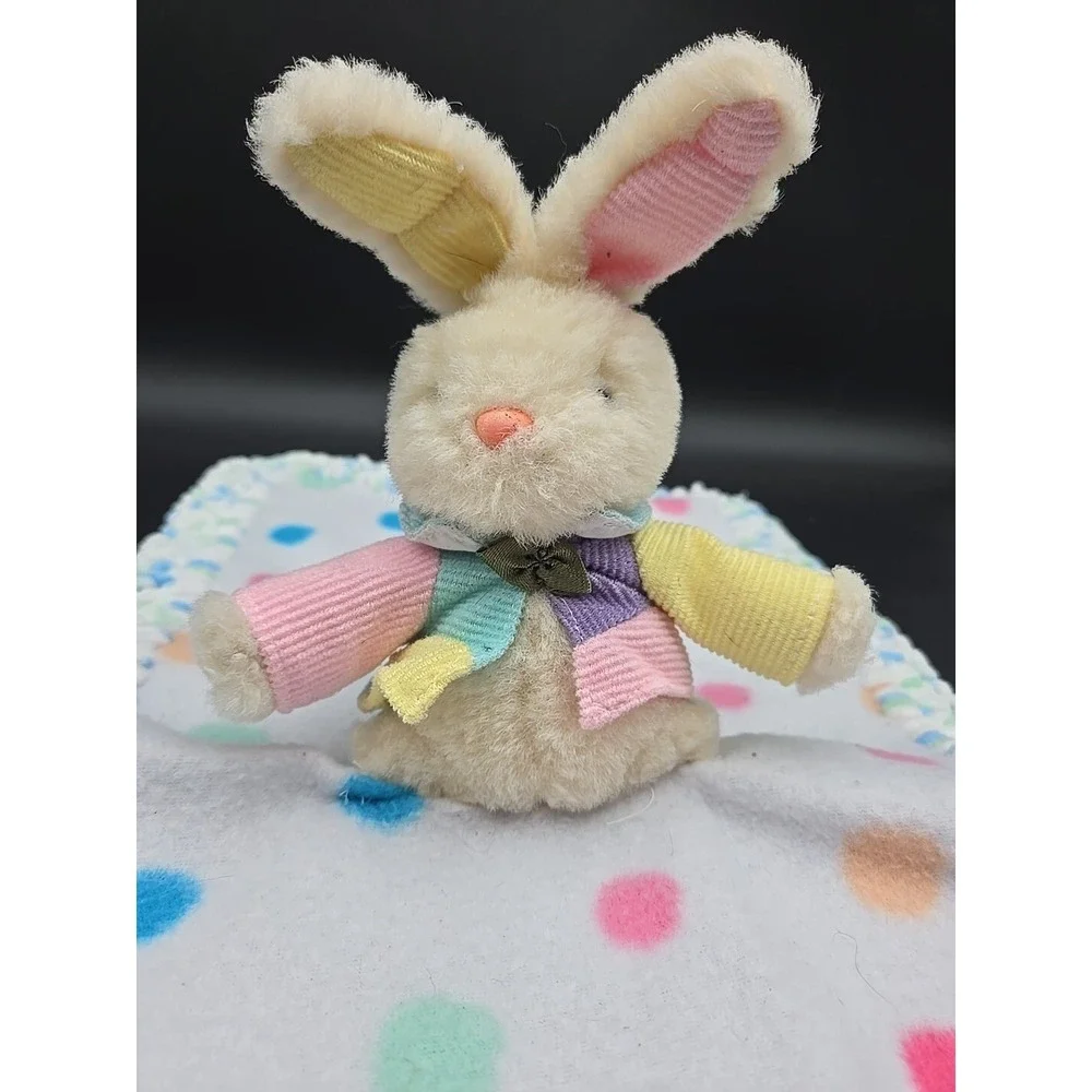 Baby Pastel Crochet Edge Bunny Lovey Blanket‎ Color Block Polka Dot Rabbit